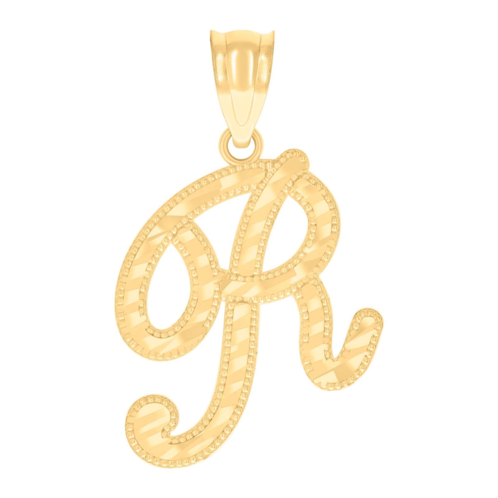 10k Yellow Gold Script Initial Letter "R" Pendant 0.9g Alphabet Unisex Charm - Elite Jewelers - Charms & Pendants