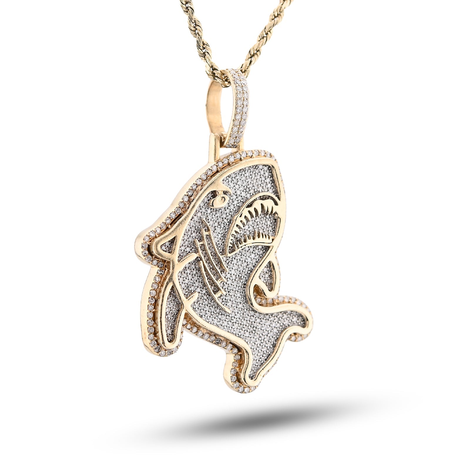 10K Yellow Gold Shark Pendant Natural Diamond Men Pendant 2CT Women Charm 15.8g - Elite Jewelers - Charms & Pendants