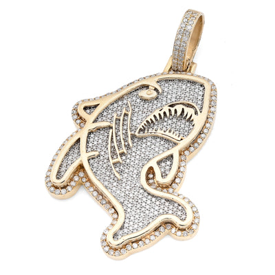 10K Yellow Gold Shark Pendant Natural Diamond Men Pendant 2CT Women Charm 15.8g - Elite Jewelers - Charms & Pendants