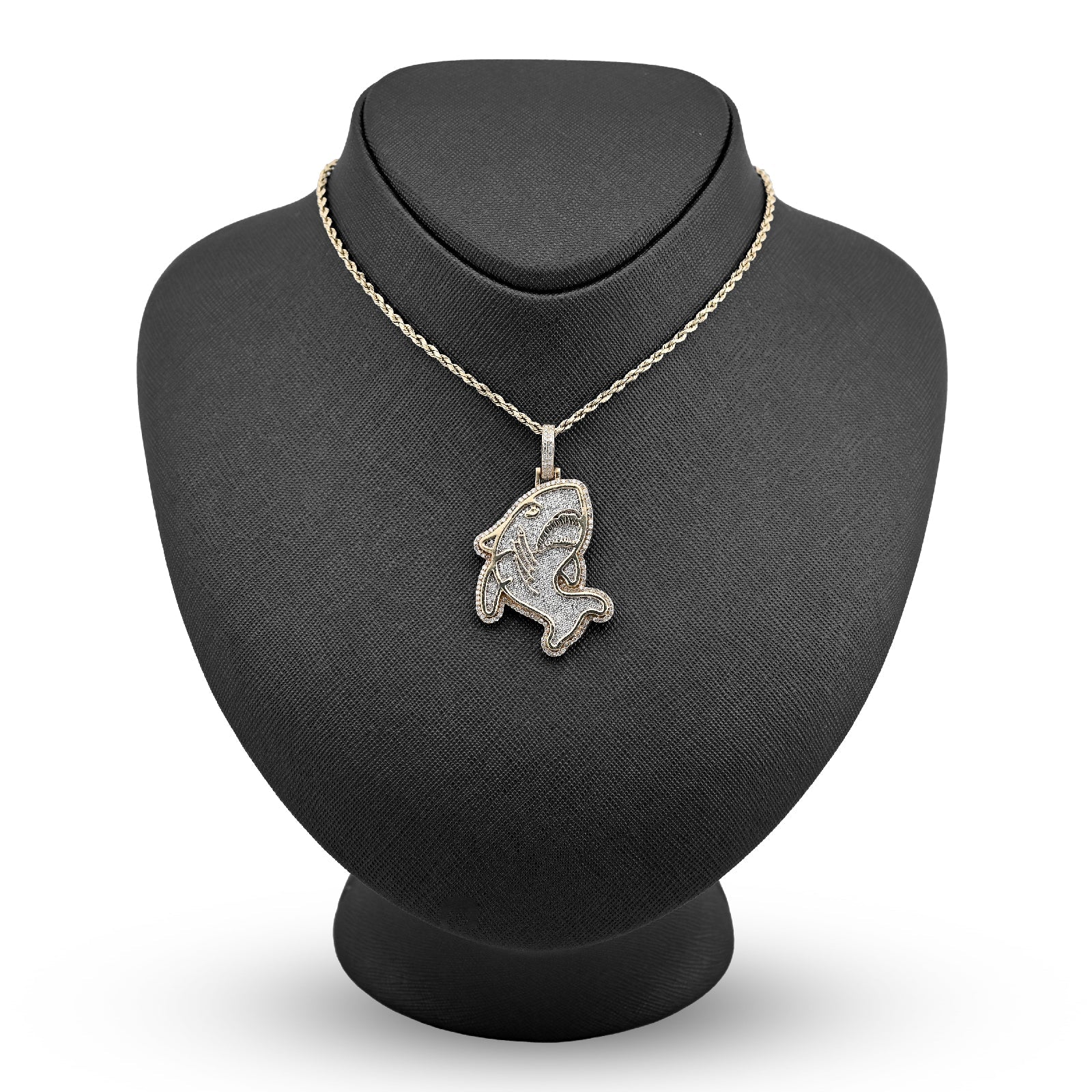 10K Yellow Gold Shark Pendant Natural Diamond Men Pendant 2CT Women Charm 15.8g - Elite Jewelers - Charms & Pendants