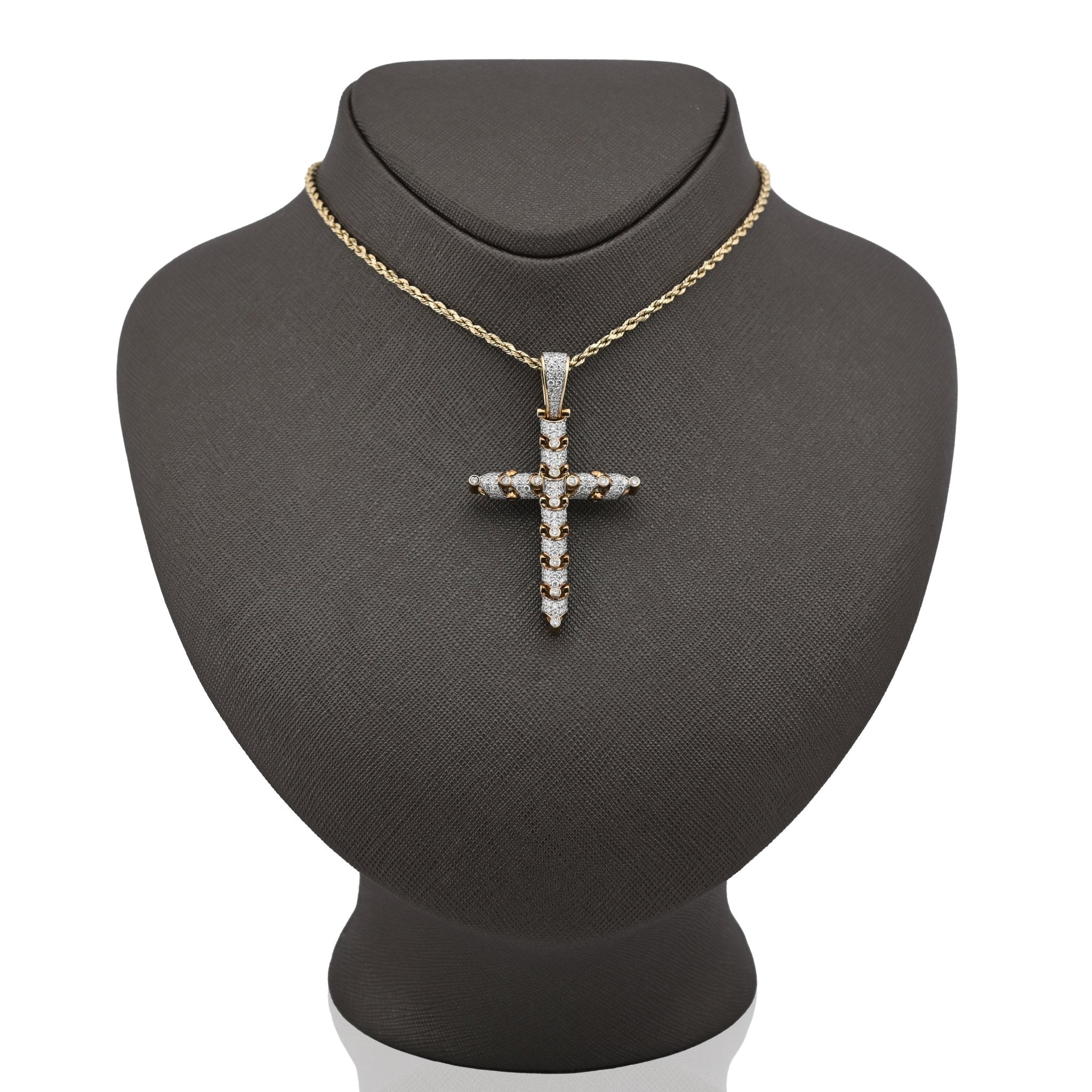 10K Yellow Gold Snake Link Cross Pendant 2.8CT Natural Diamond Religious Men Women Charm - Elite Jewelers - Charms & Pendants