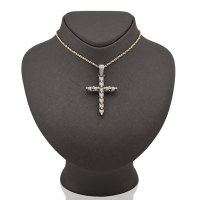10K Yellow Gold Snake Link Cross Pendant 2.8CT Natural Diamond Religious Men Women Charm - Elite Jewelers - Charms & Pendants