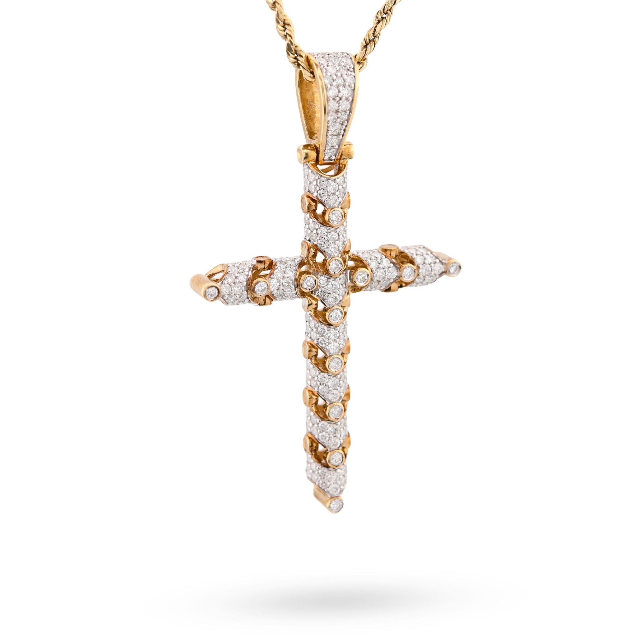 10K Yellow Gold Snake Link Cross Pendant 2.8CT Natural Diamond Religious Men Women Charm - Elite Jewelers - Charms & Pendants