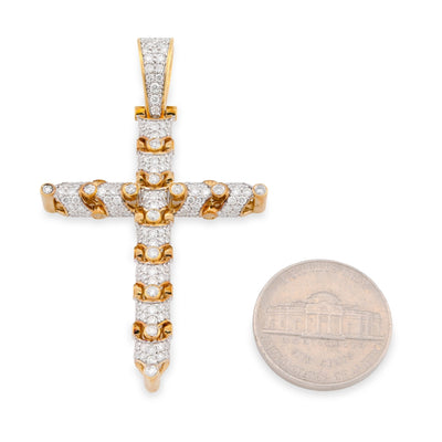 10K Yellow Gold Snake Link Cross Pendant 2.8CT Natural Diamond Religious Men Women Charm - Elite Jewelers - Charms & Pendants