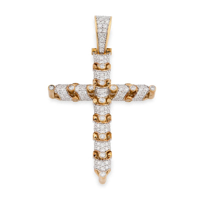 10K Yellow Gold Snake Link Cross Pendant 2.8CT Natural Diamond Religious Men Women Charm - Elite Jewelers - Charms & Pendants