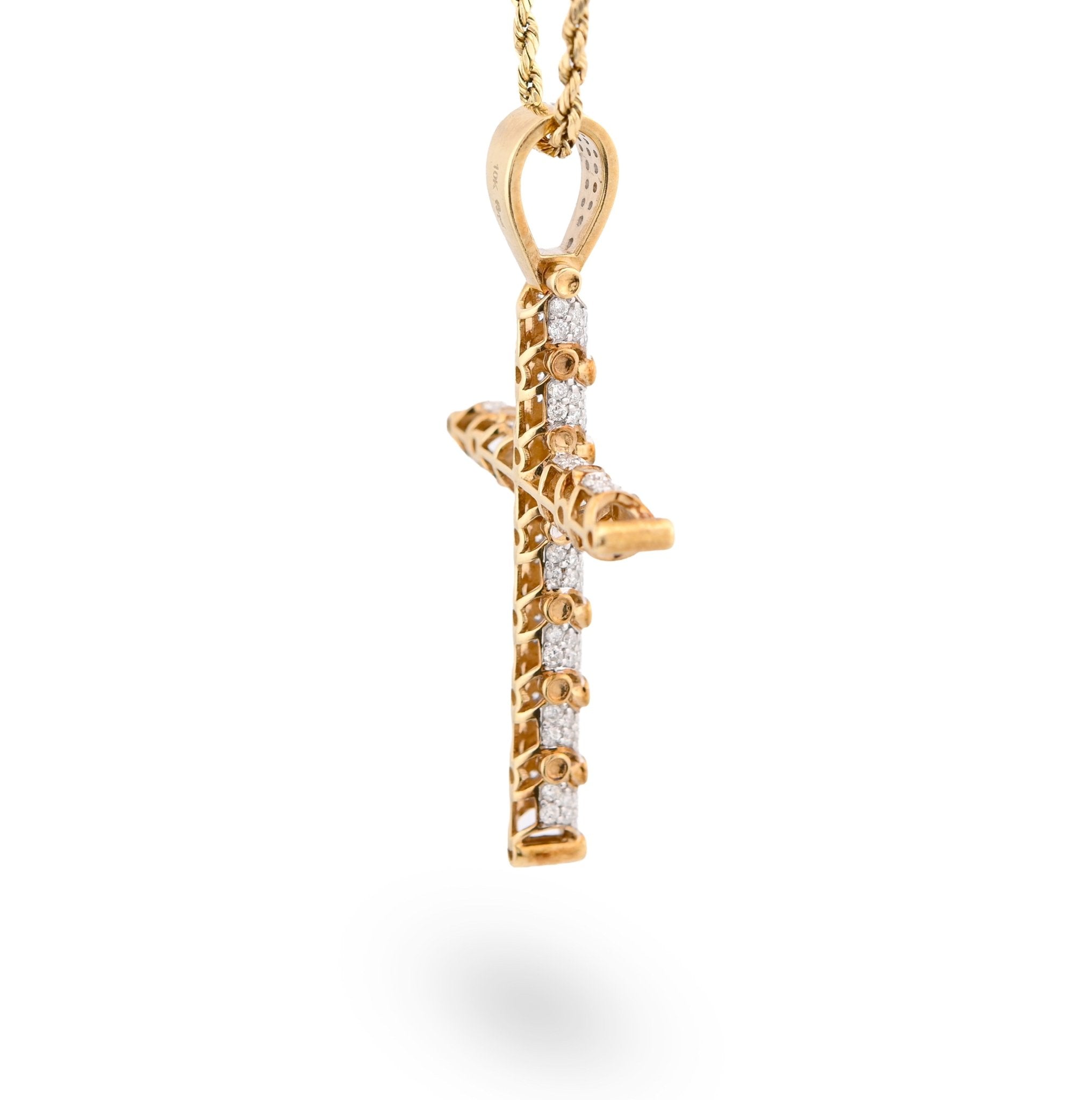 10K Yellow Gold Snake Link Cross Pendant 2.8CT Natural Diamond Religious Men Women Charm - Elite Jewelers - Charms & Pendants
