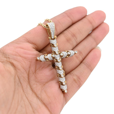 10K Yellow Gold Snake Link Cross Pendant 2.8CT Natural Diamond Religious Men Women Charm - Elite Jewelers - Charms & Pendants