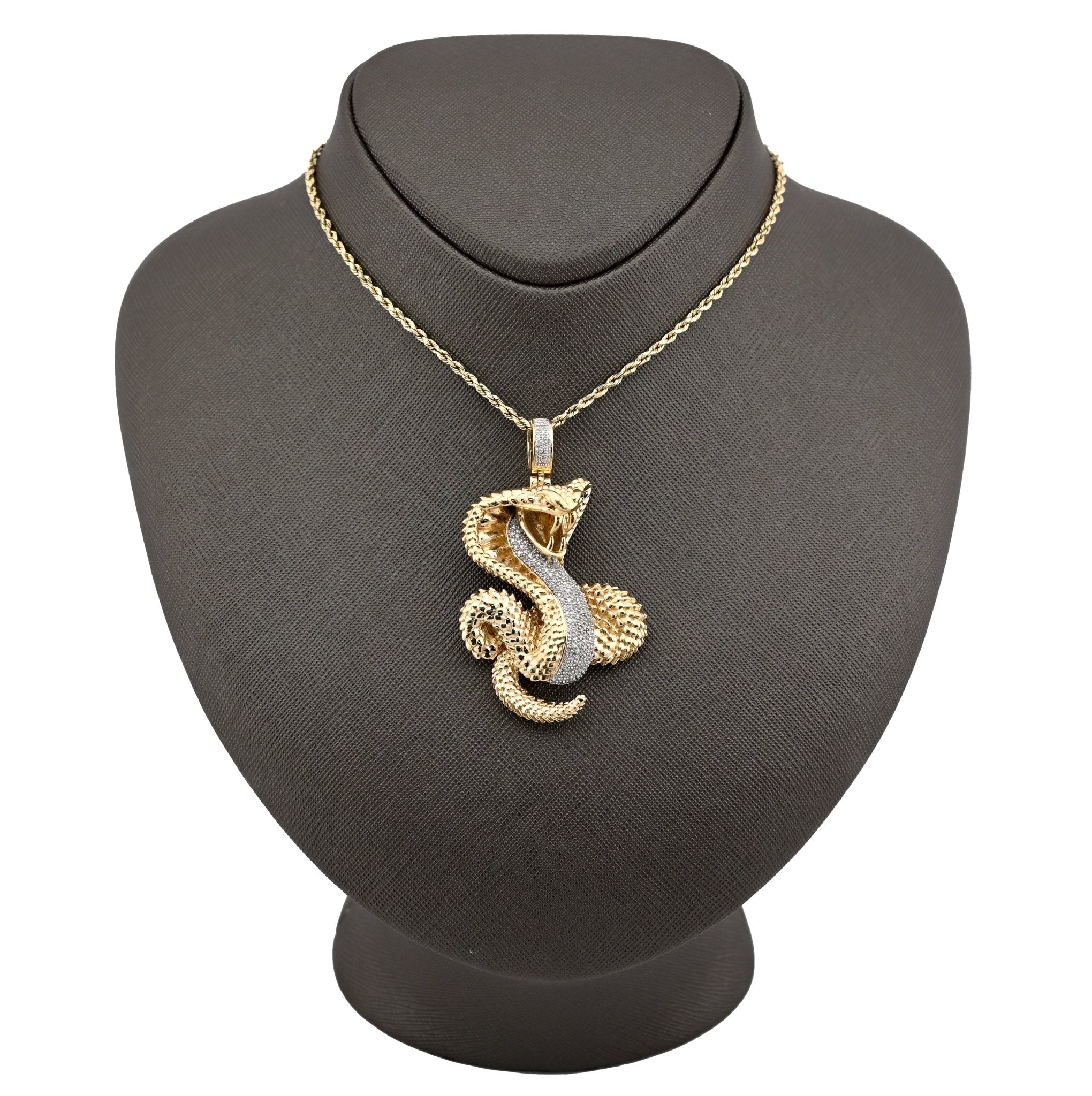 10K Yellow Gold Snake Pendant 0.50CT Natural Diamond 62.5MM 33g Men Charm - Elite Jewelers - Charms & Pendants