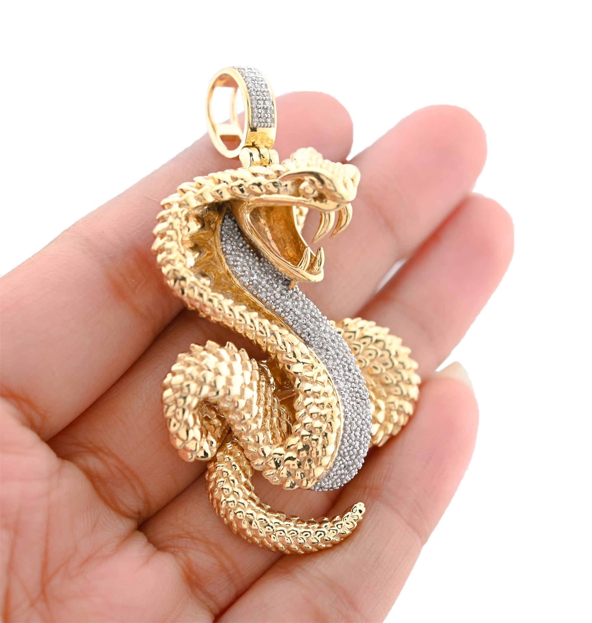 10K Yellow Gold Snake Pendant 0.50CT Natural Diamond 62.5MM 33g Men Charm - Elite Jewelers - Charms & Pendants