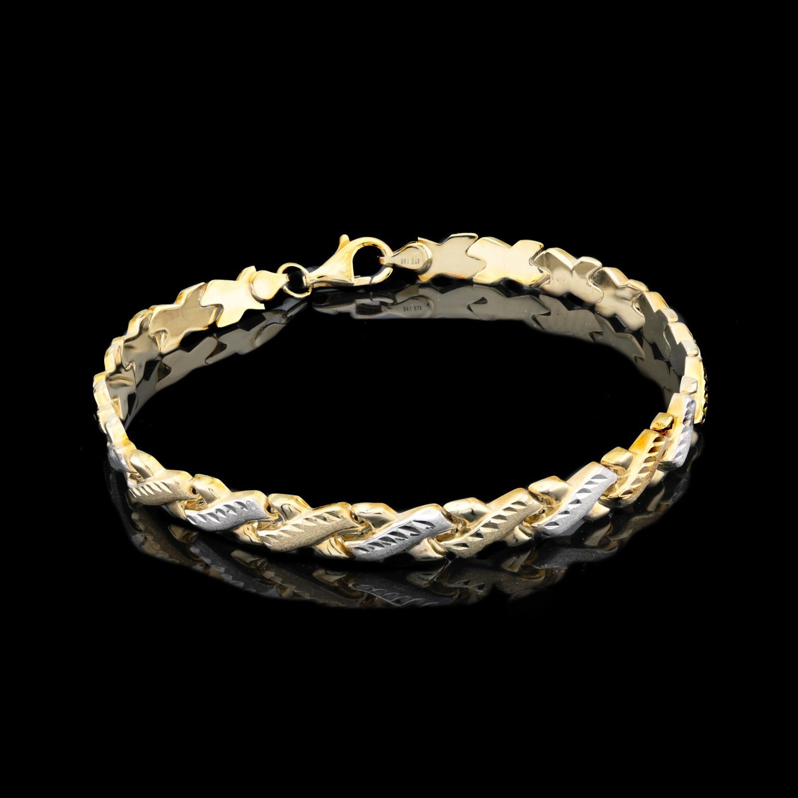 10k Yellow Gold Solid Two Tone XX link bracelet with Diamond Cut 8" Women 5.2g - Elite Jewelers - Bracelets
