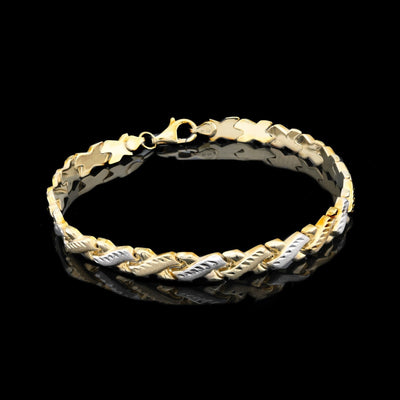 10k Yellow Gold Solid Two Tone XX link bracelet with Diamond Cut 8" Women 5.2g - Elite Jewelers - Bracelets