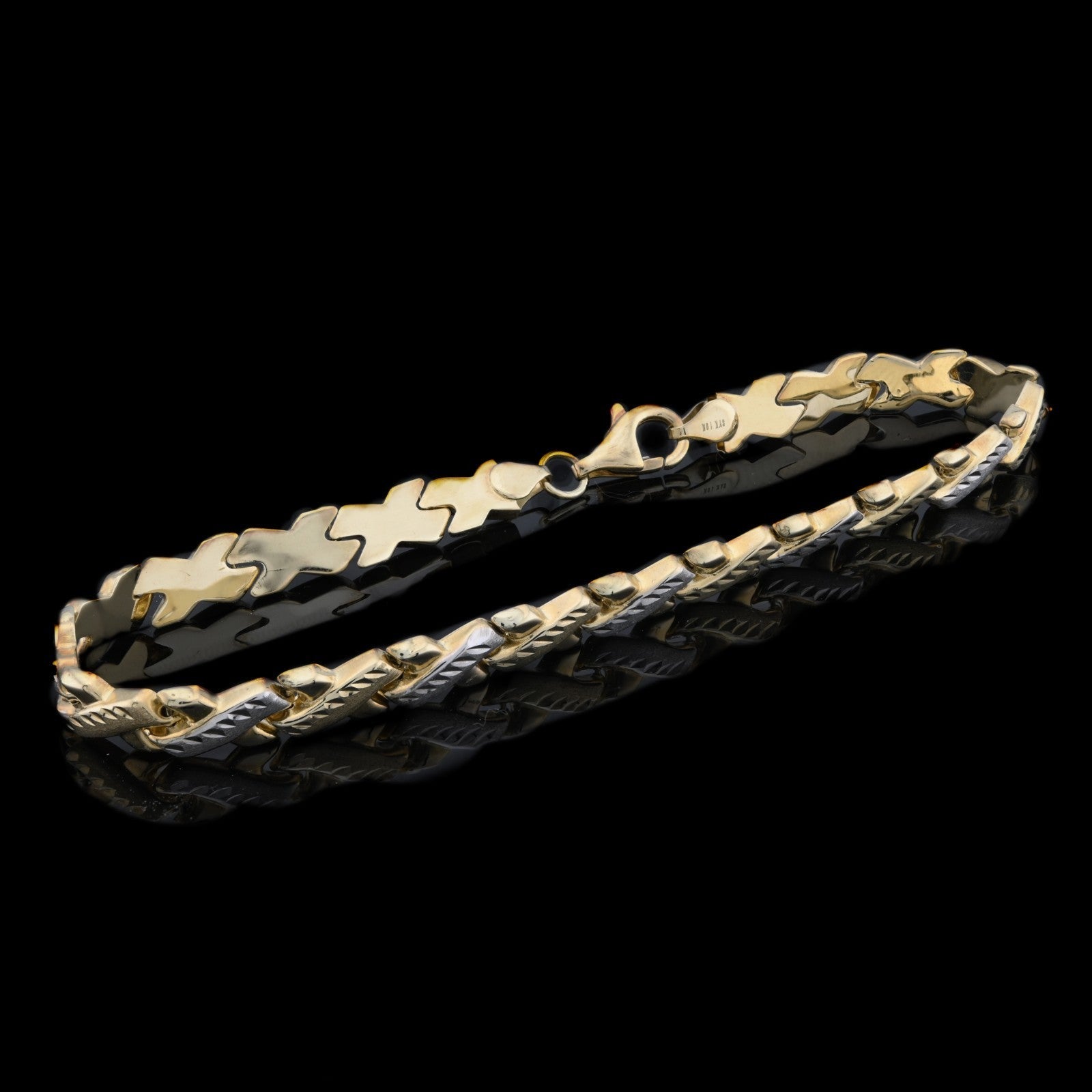 10k Yellow Gold Solid Two Tone XX link bracelet with Diamond Cut 8" Women 5.2g - Elite Jewelers - Bracelets