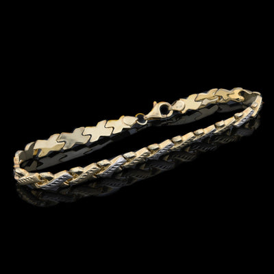 10k Yellow Gold Solid Two Tone XX link bracelet with Diamond Cut 8" Women 5.2g - Elite Jewelers - Bracelets