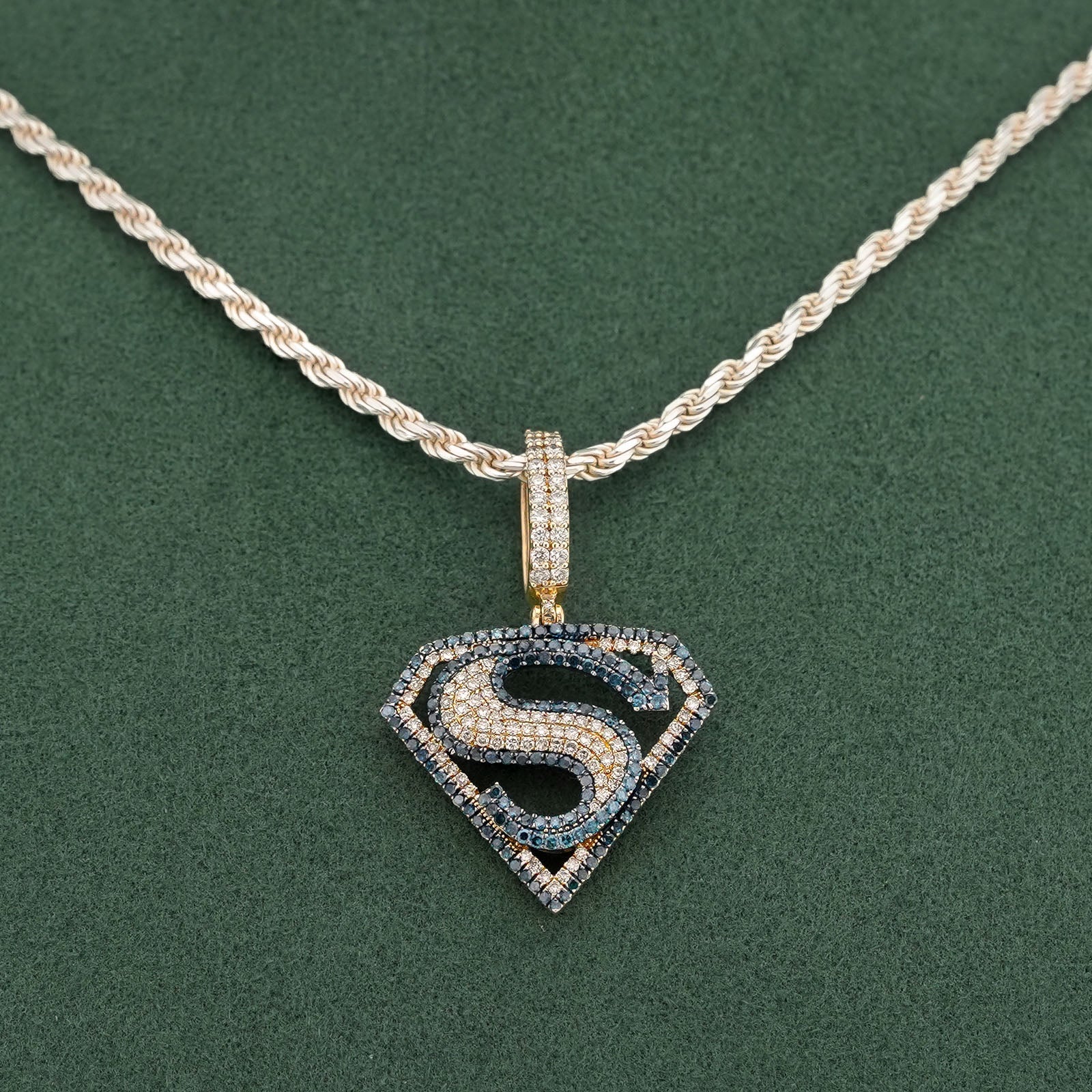10K Yellow Gold Superman logo Natural Diamond 2CT Men Women Charm Pendant - Elite Jewelers-Charms & Pendants