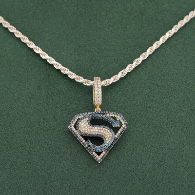 10K Yellow Gold Superman logo Natural Diamond 2CT Men Women Charm Pendant - Elite Jewelers-Charms & Pendants