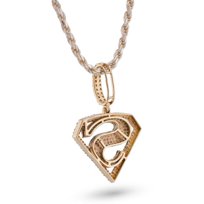10K Yellow Gold Superman logo Natural Diamond 2CT Men Women Charm Pendant - Elite Jewelers-Charms & Pendants