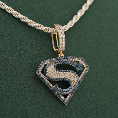 10K Yellow Gold Superman logo Natural Diamond 2CT Men Women Charm Pendant - Elite Jewelers-Charms & Pendants