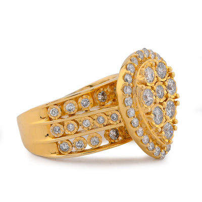 10K Yellow Gold Tear Drop Shape Mosaic Set Halo Natural Diamond Women Ring - Elite Jewelers-Rings