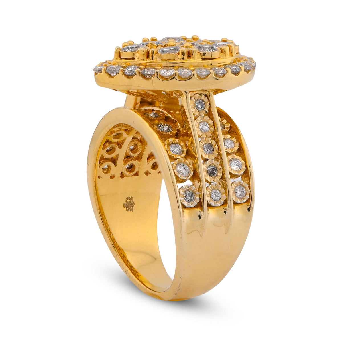 10K Yellow Gold Tear Drop Shape Mosaic Set Halo Natural Diamond Women Ring - Elite Jewelers-Rings