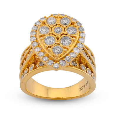 10K Yellow Gold Tear Drop Shape Mosaic Set Halo Natural Diamond Women Ring - Elite Jewelers-Rings