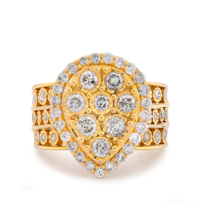10K Yellow Gold Tear Drop Shape Mosaic Set Halo Natural Diamond Women Ring - Elite Jewelers-Rings
