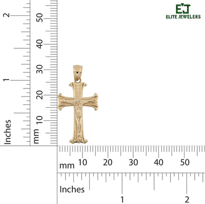 10k Yellow Gold Textured Unisex Cross Crucifix Pendant Religious 1.7g Charm - Elite Jewelers - Charms & Pendants