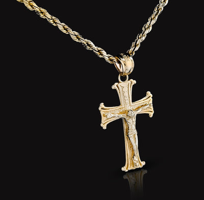 10k Yellow Gold Textured Unisex Cross Crucifix Pendant Religious 1.7g Charm - Elite Jewelers - Charms & Pendants