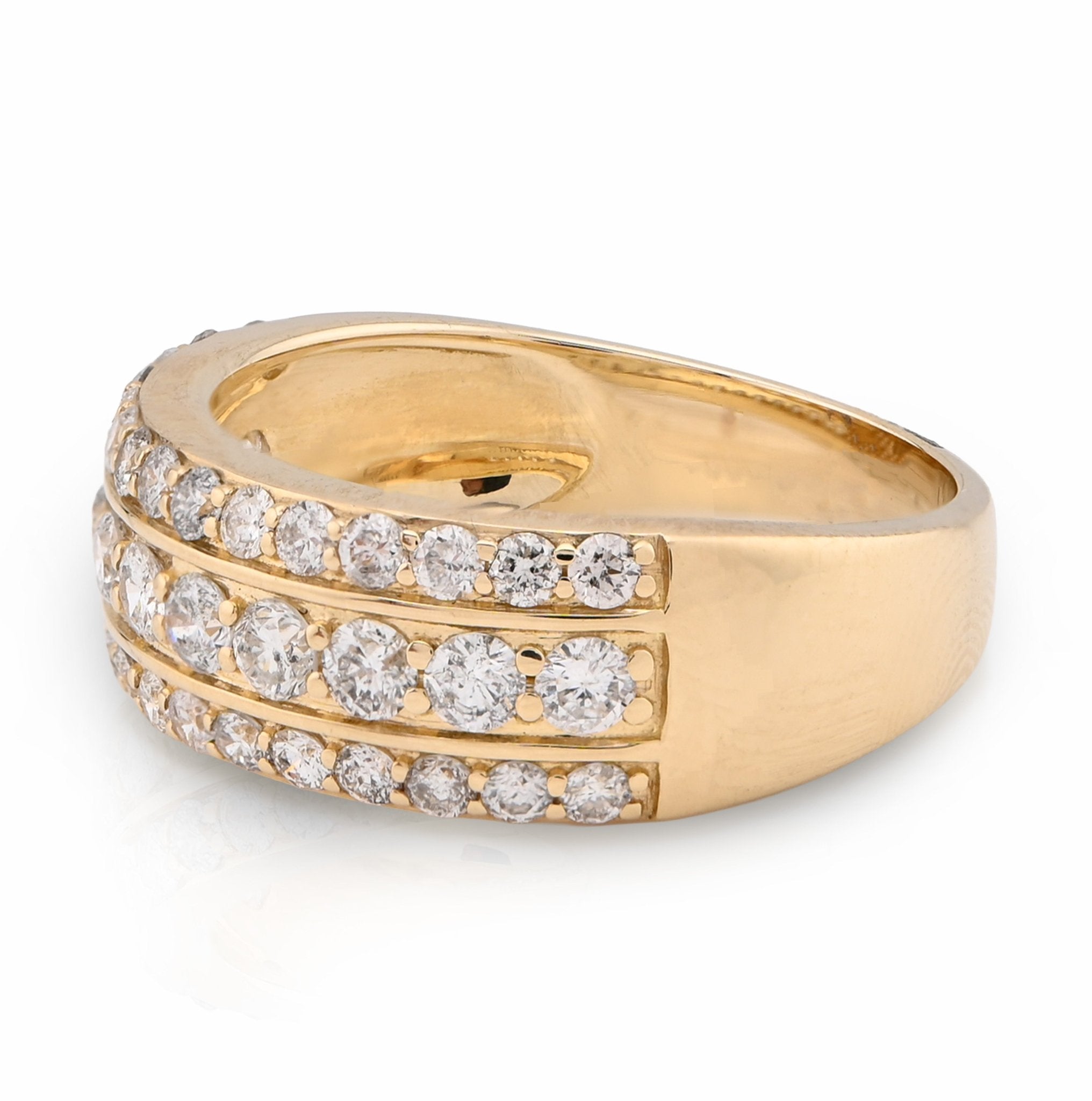 10K Yellow Gold Three Row 1.6CT Natural Diamond Men Band Ring - Elite Jewelers - Rings