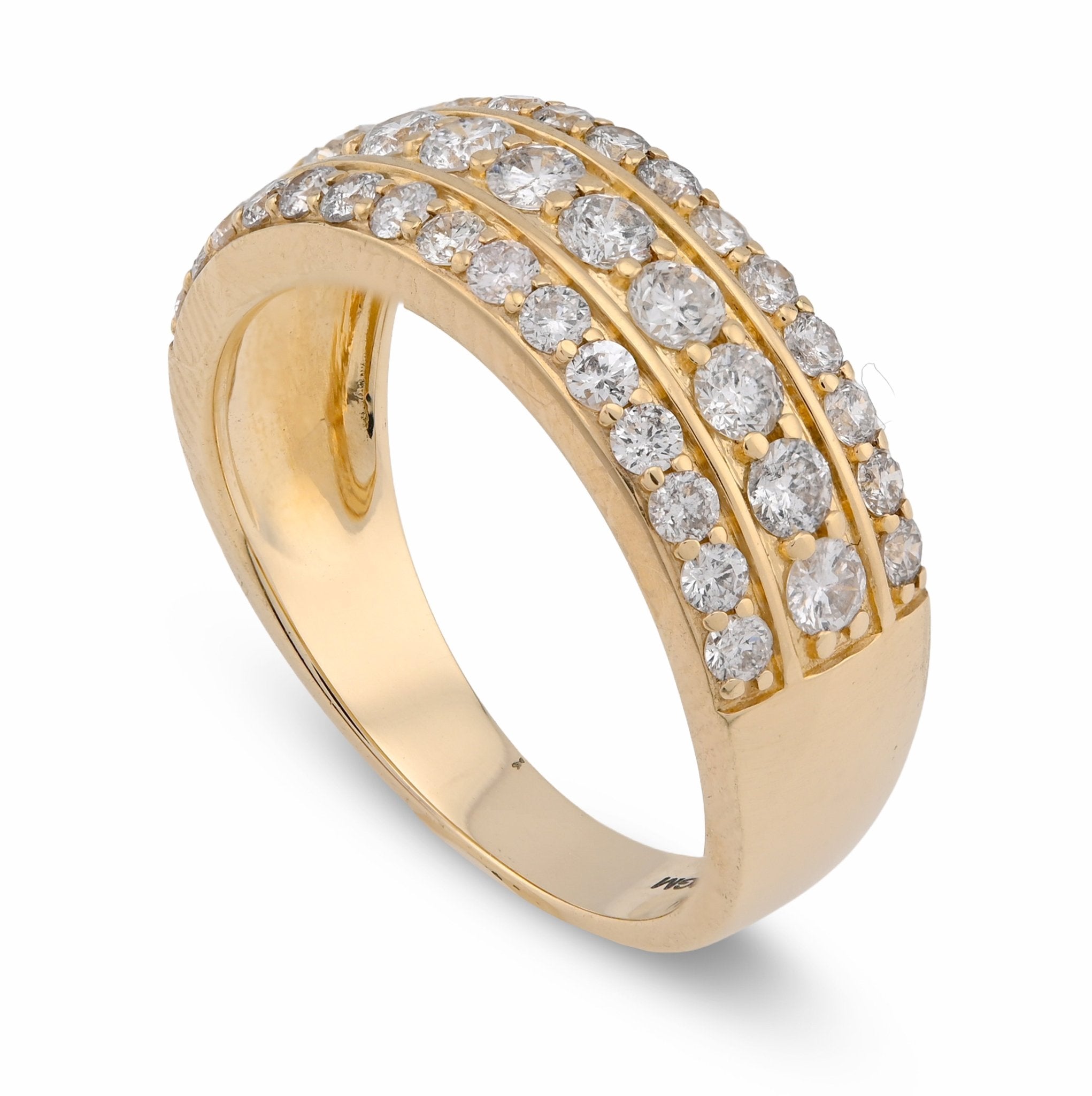 10K Yellow Gold Three Row 1.6CT Natural Diamond Men Band Ring - Elite Jewelers - Rings