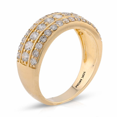 10K Yellow Gold Three Row 1.6CT Natural Diamond Men Band Ring - Elite Jewelers - Rings