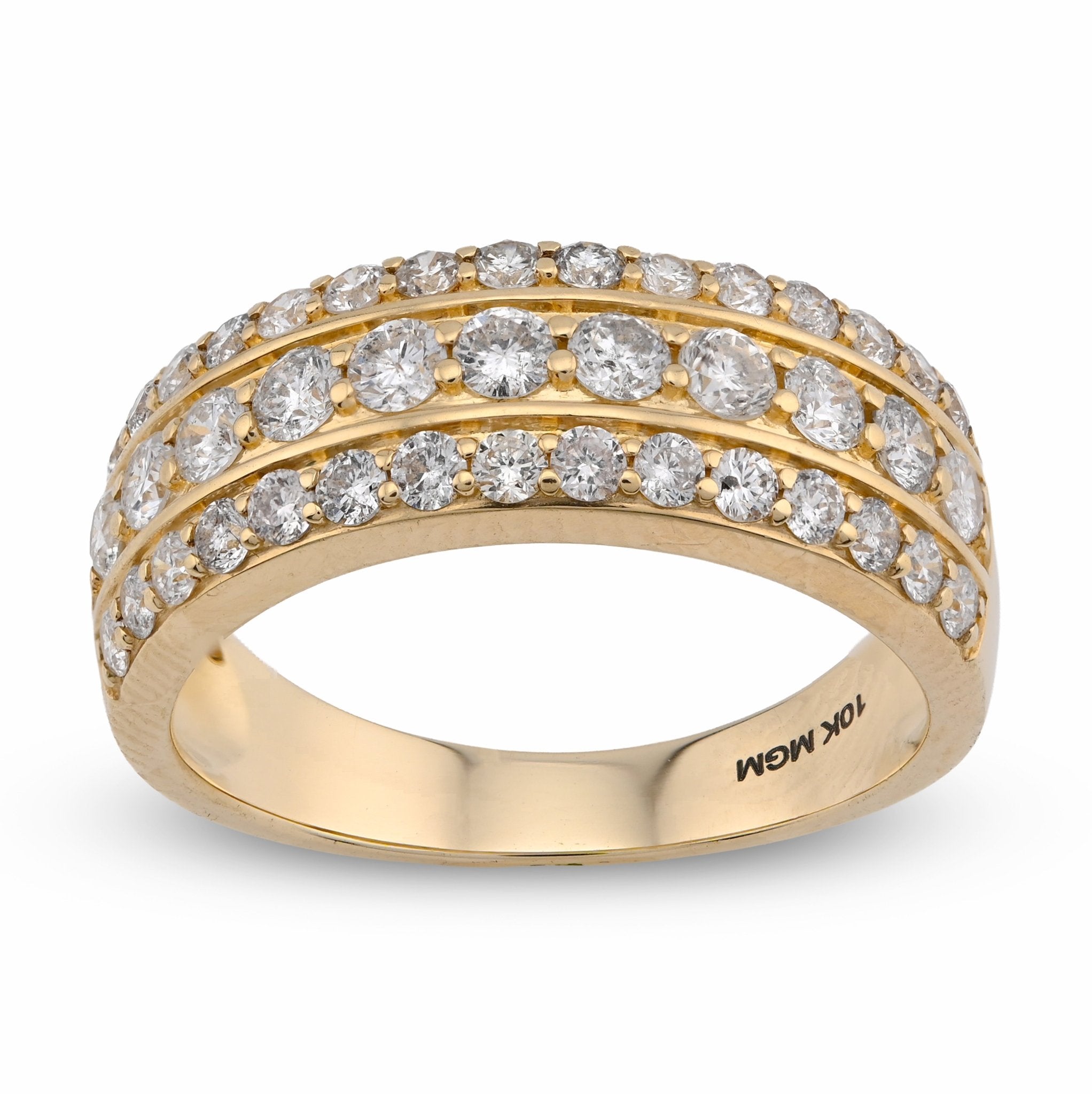 10K Yellow Gold Three Row 1.6CT Natural Diamond Men Band Ring - Elite Jewelers - Rings