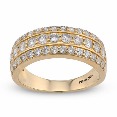 10K Yellow Gold Three Row 1.6CT Natural Diamond Men Band Ring - Elite Jewelers - Rings