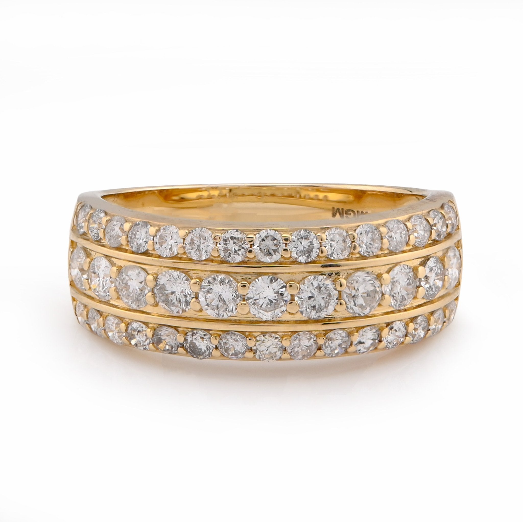 10K Yellow Gold Three Row 1.6CT Natural Diamond Men Band Ring - Elite Jewelers - Rings