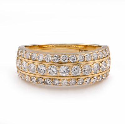 10K Yellow Gold Three Row 1.6CT Natural Diamond Men Band Ring - Elite Jewelers - Rings