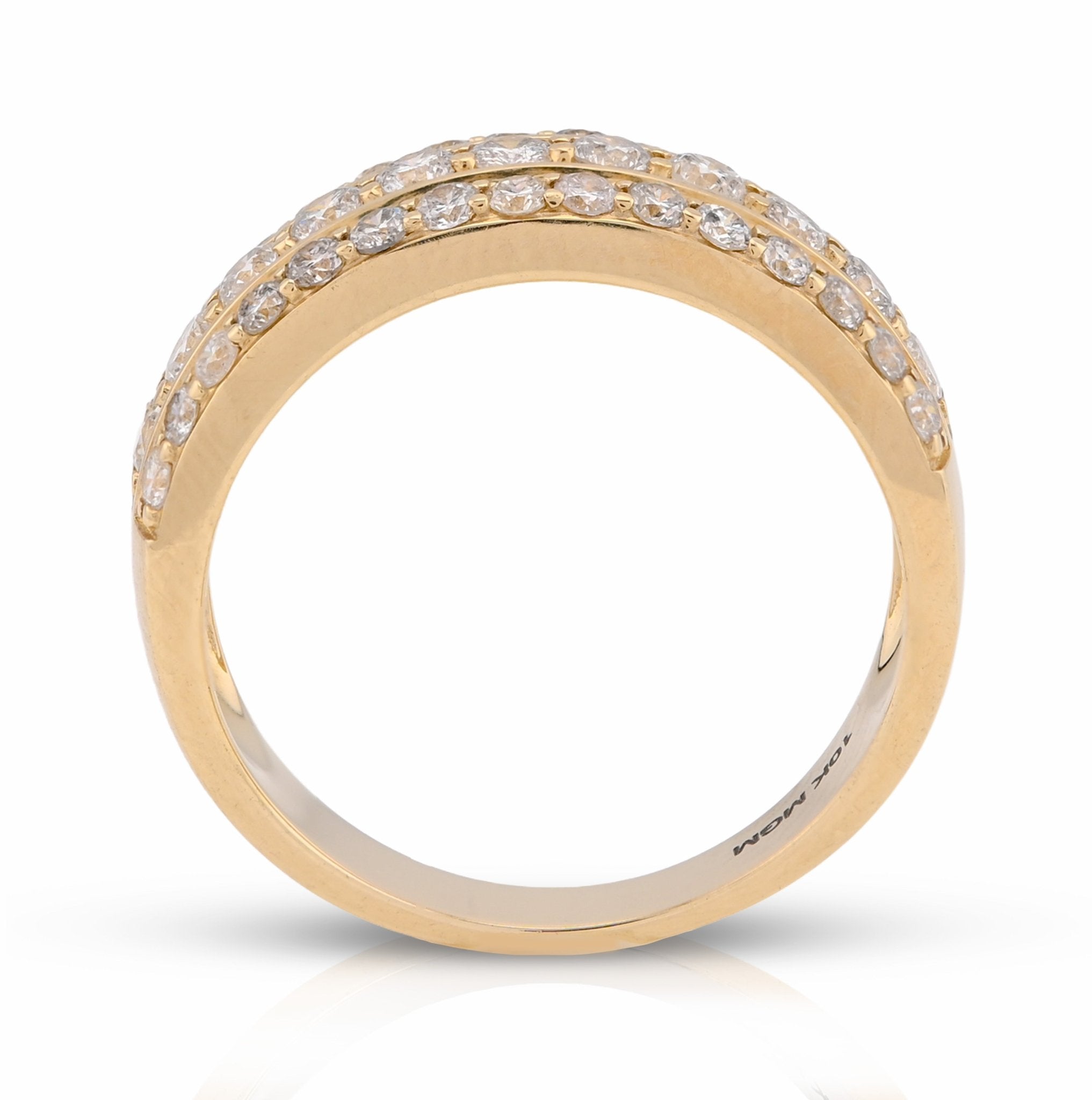 10K Yellow Gold Three Row 1.6CT Natural Diamond Men Band Ring - Elite Jewelers - Rings