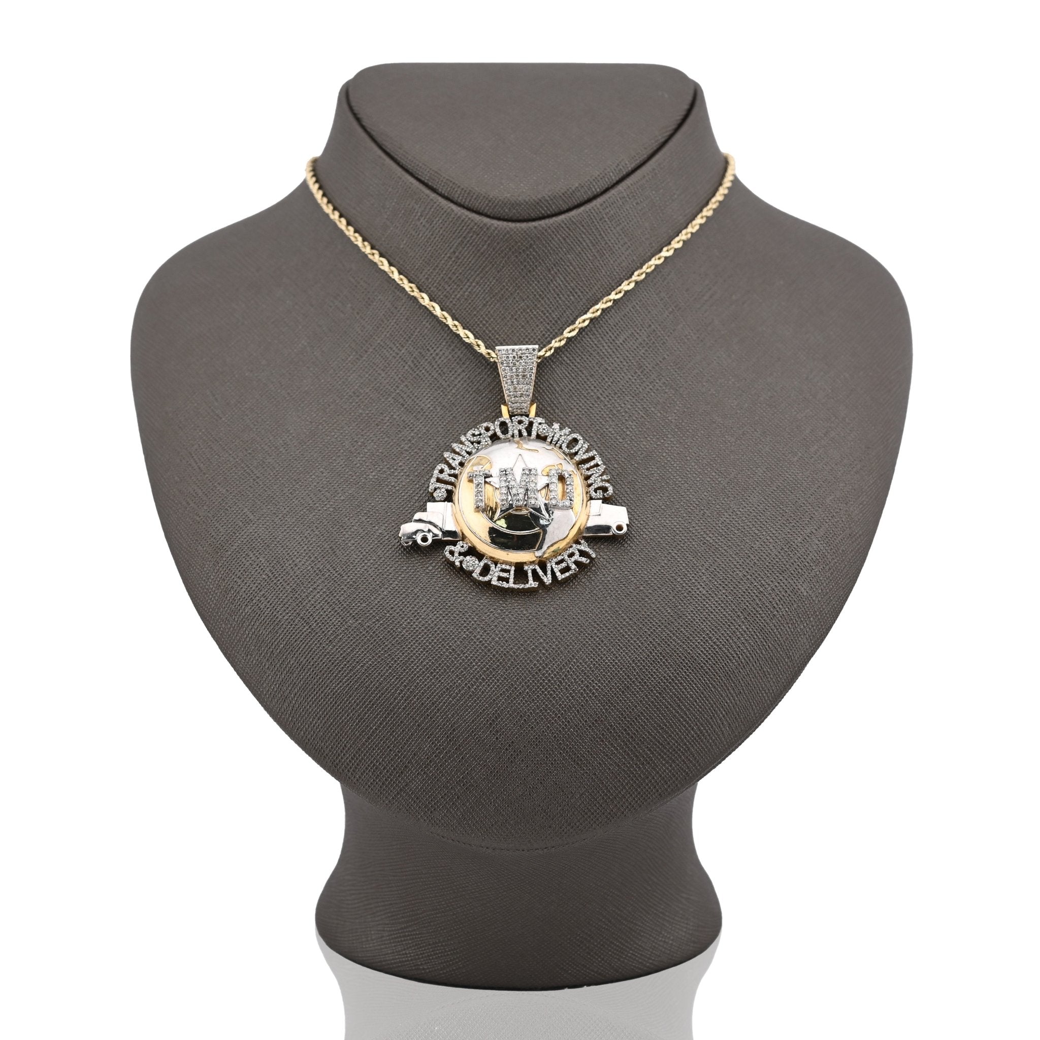 10K Yellow Gold "Transport, Moving & Delivery" Globe Truck 2CT Natural Diamond Men Pendant Charm - Elite Jewelers - Charms & Pendants