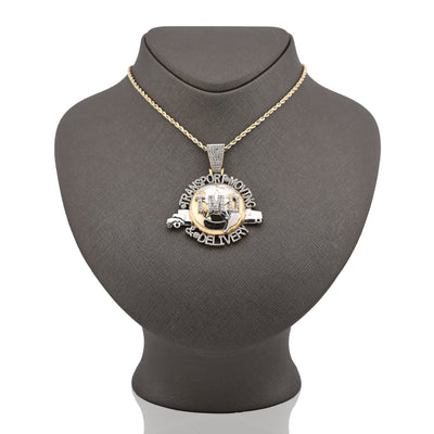 10K Yellow Gold "Transport, Moving & Delivery" Globe Truck 2CT Natural Diamond Men Pendant Charm - Elite Jewelers - Charms & Pendants