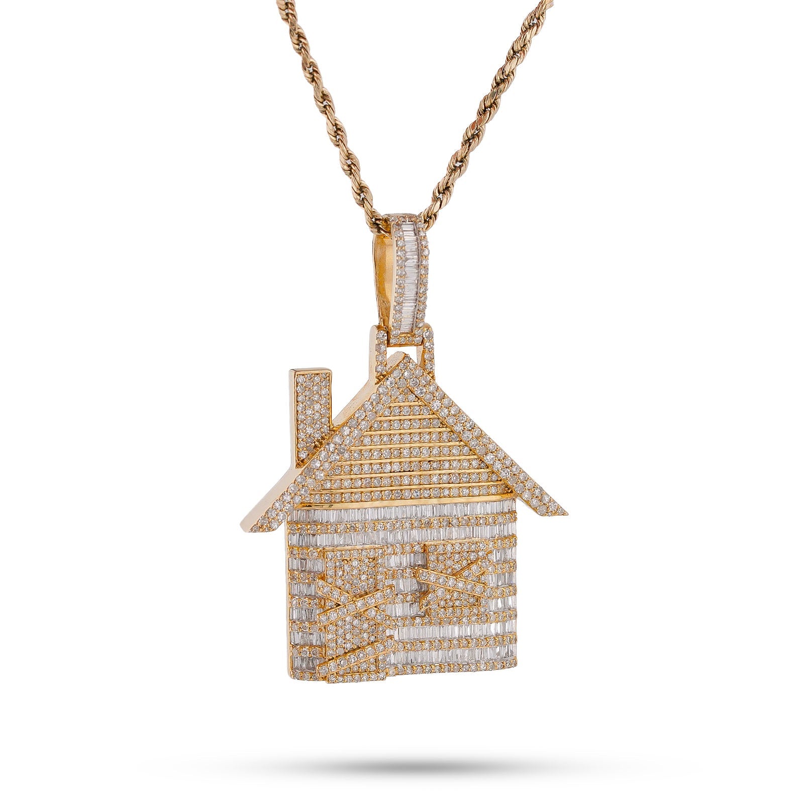 10K Yellow Gold Trap House Round/Baguette 9CT Natural Diamond Charm Pendant - Elite Jewelers-Charms & Pendants