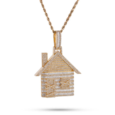 10K Yellow Gold Trap House Round/Baguette 9CT Natural Diamond Charm Pendant - Elite Jewelers-Charms & Pendants