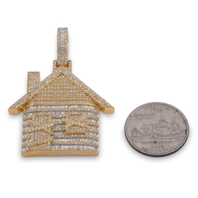 10K Yellow Gold Trap House Round/Baguette 9CT Natural Diamond Charm Pendant - Elite Jewelers-Charms & Pendants