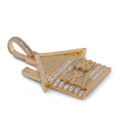 10K Yellow Gold Trap House Round/Baguette 9CT Natural Diamond Charm Pendant - Elite Jewelers-Charms & Pendants