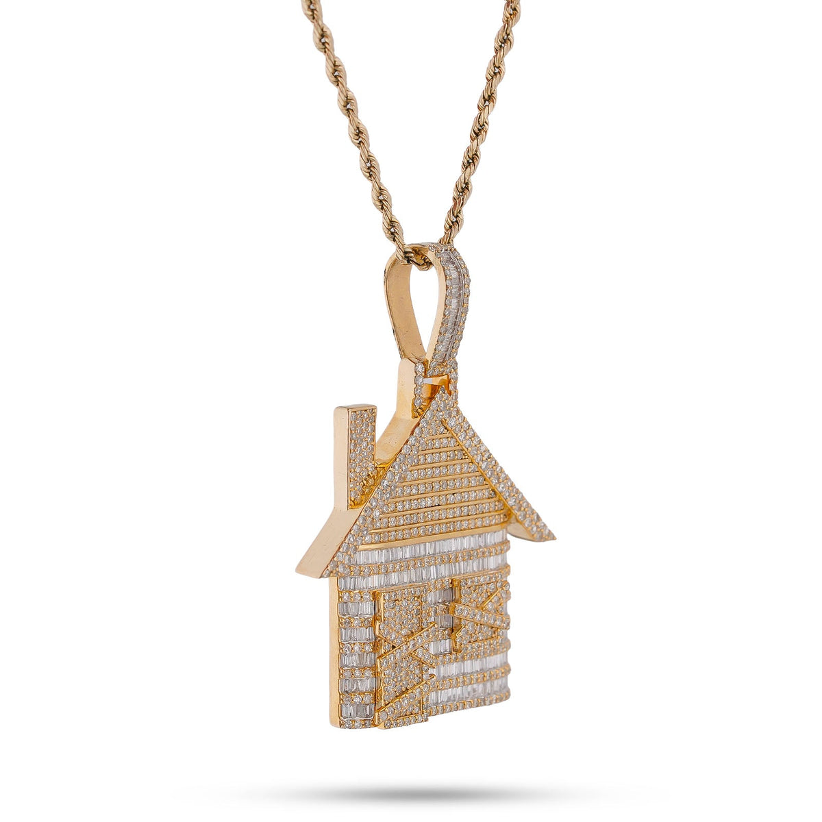 10K Yellow Gold Trap House Round/Baguette 9CT Natural Diamond Charm Pendant - Elite Jewelers-Charms & Pendants