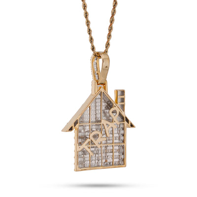10K Yellow Gold Trap House Round/Baguette 9CT Natural Diamond Charm Pendant - Elite Jewelers-Charms & Pendants