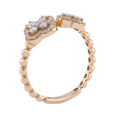 10K Yellow Gold Two 4 - Leaf Clover Side Bead Band 0.50CT Natural Diamond Women Ring - Elite Jewelers - Rings
