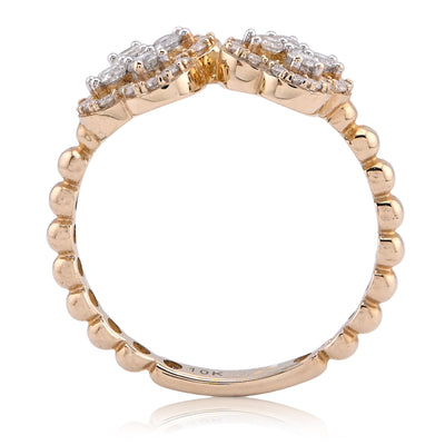 10K Yellow Gold Two 4 - Leaf Clover Side Bead Band 0.50CT Natural Diamond Women Ring - Elite Jewelers - Rings