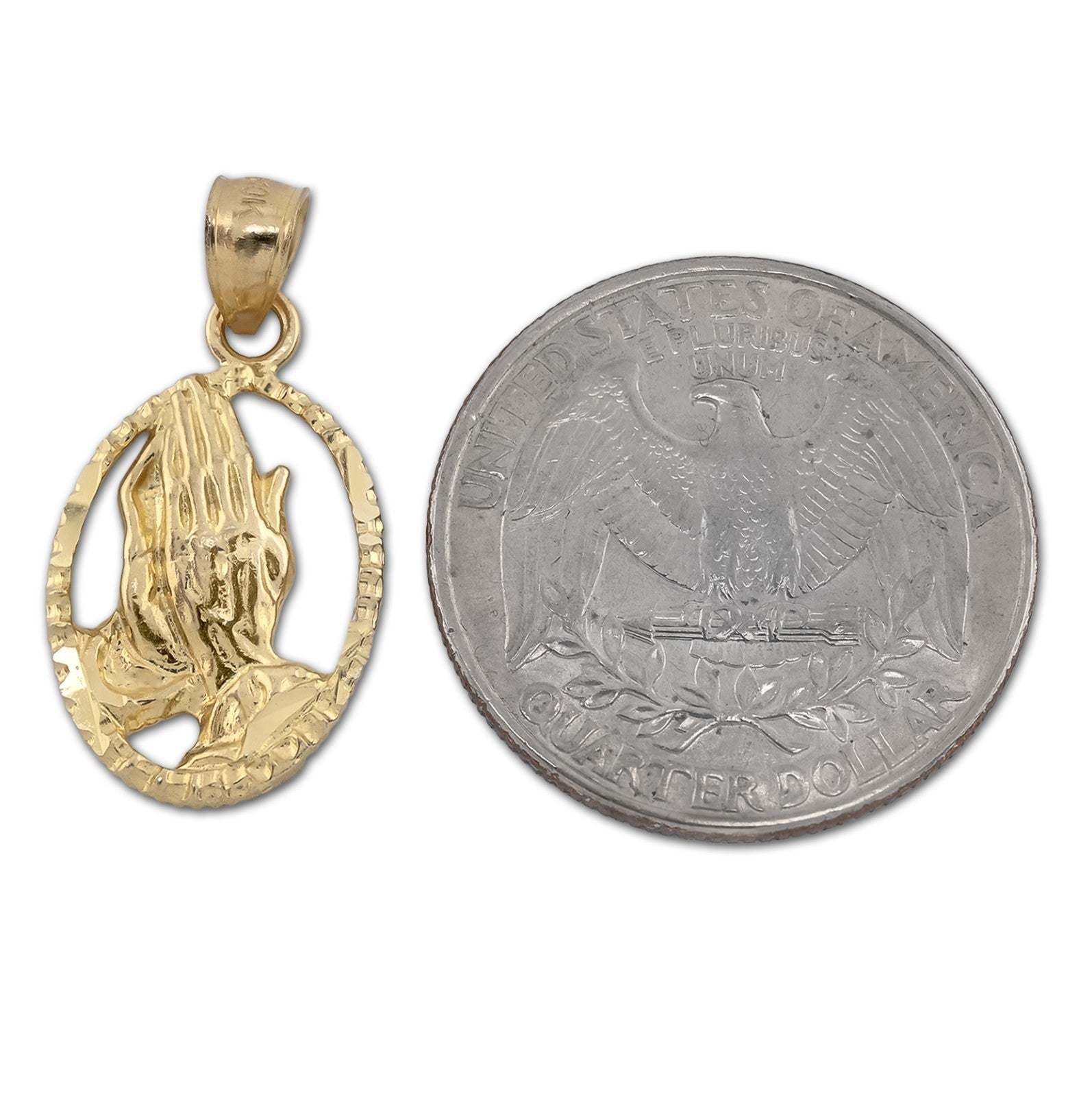 10k Yellow Gold Unisex Adults Praying Hands Pendant Religious 1.9g Charm - Elite Jewelers - Charms & Pendants