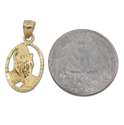 10k Yellow Gold Unisex Adults Praying Hands Pendant Religious 1.9g Charm - Elite Jewelers - Charms & Pendants