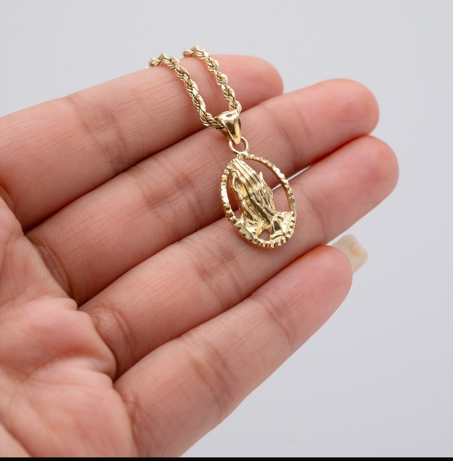 10k Yellow Gold Unisex Adults Praying Hands Pendant Religious 1.9g Charm - Elite Jewelers - Charms & Pendants