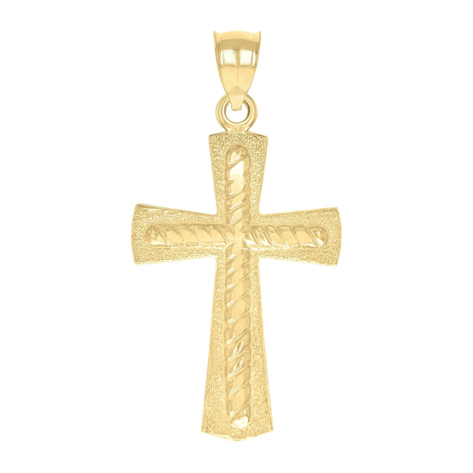 10k Yellow Gold Unisex Textured Christian Cross Religious Charm 1.6g Pendant - Elite Jewelers - Charms & Pendants