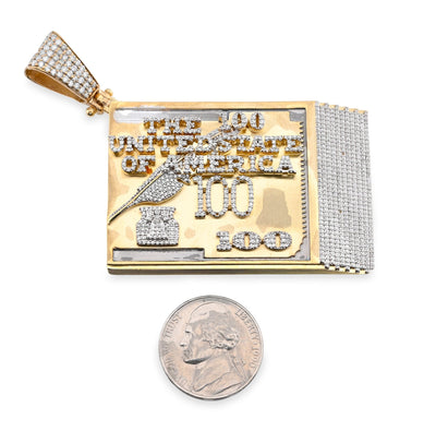 10K Yellow Gold "USA 100$" 3.5CT Natural Diamond Men Charm 36.5g Pendant - Elite Jewelers - Charms & Pendants